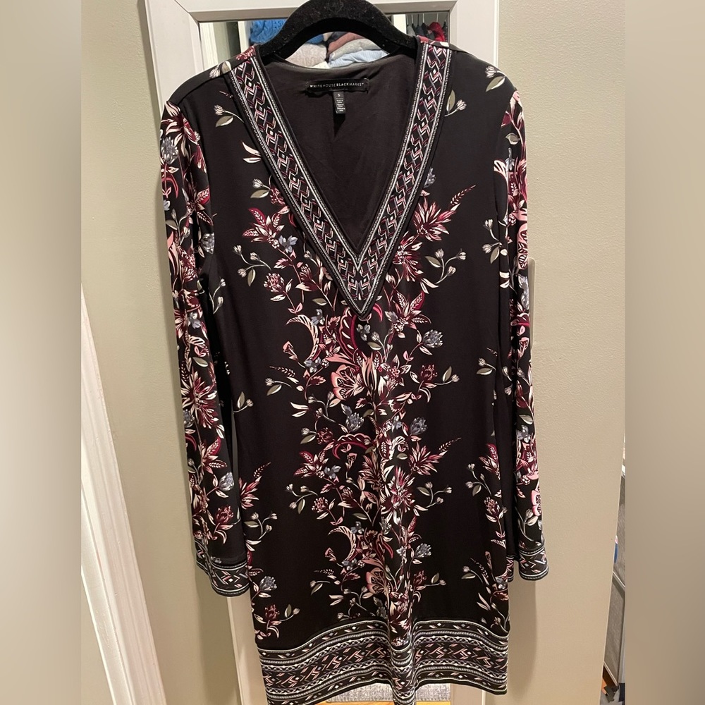 White House Black Market Embroidered Bell Sleeve Dress
